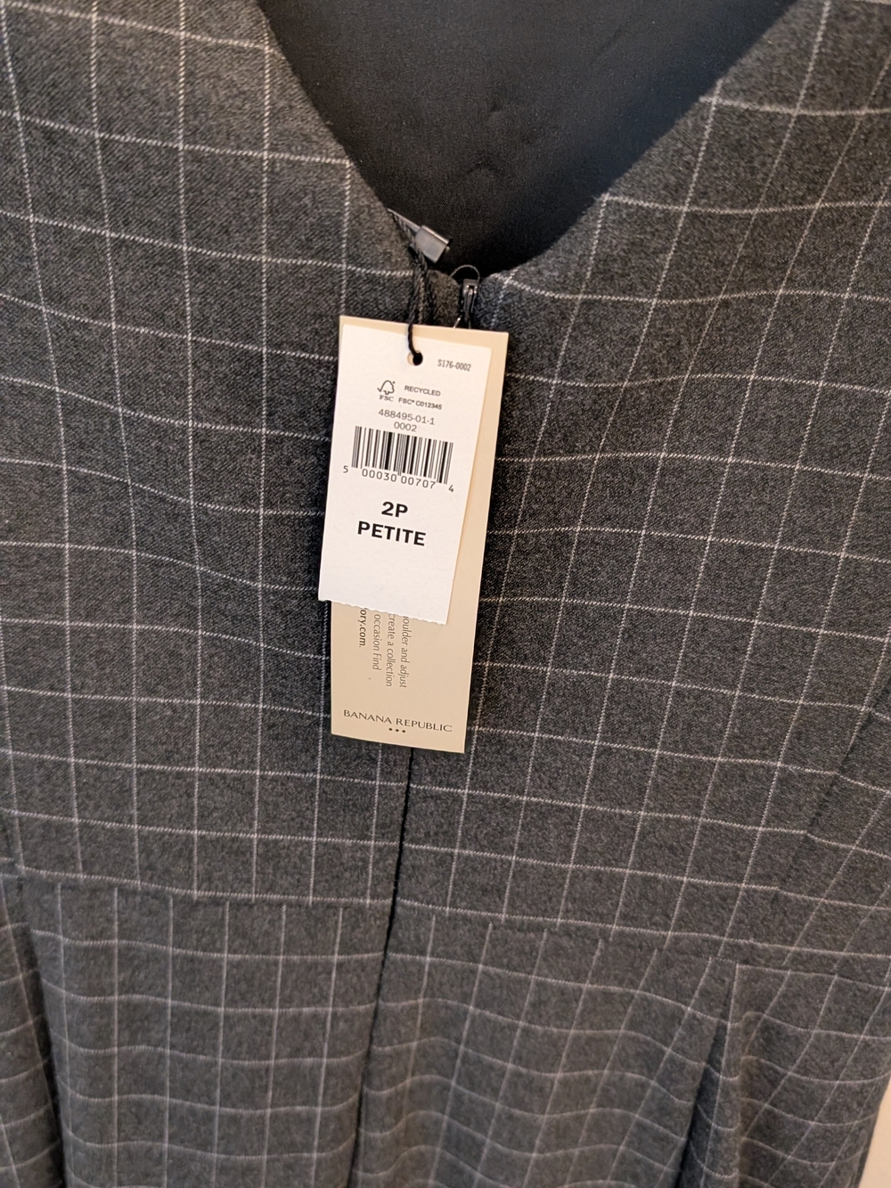 NWT Banana Republic Charcoal Gray Plaid Midi Dress - Picture 3 of 4